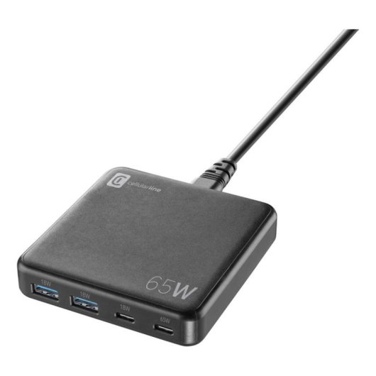 Chargeur Cellularline MULTIPOWER DESK 65W GaN 4 ports USB-C et USB-A charge rapide