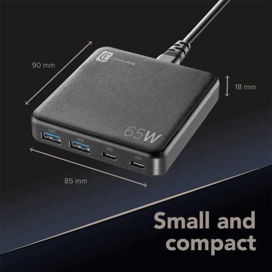 Chargeur Cellularline MULTIPOWER DESK 65W GaN 4 ports USB-C et USB-A charge rapide