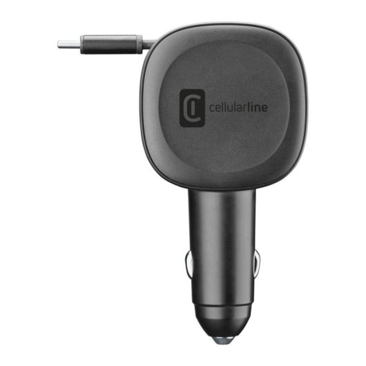 Carregador de carro Cellularline Retractable Car Charger 60W USB-C PD GaN preto