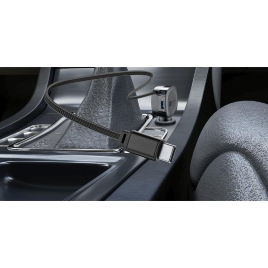 Carregador de carro Cellularline Retractable Car Charger 60W USB-C PD GaN preto