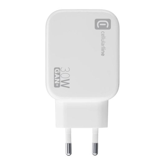 Cargador de pared Cellularline Retractable Power 30W blanco GaN USB-C retráctil