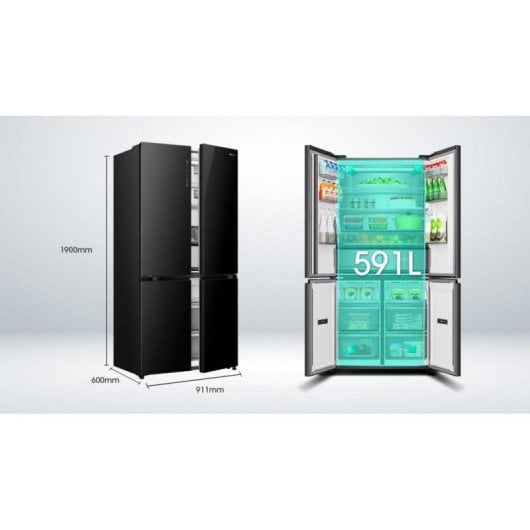 Frigorífico Americano Hisense RQ768N4GBE Total No Frost 190cm 591L E Preto Vidro Touch