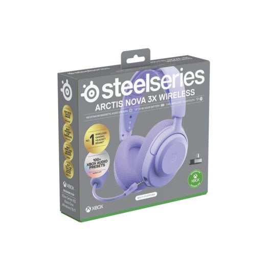 Auricolari SteelSeries Arctis Nova 3X wireless Bluetooth con Cancellazione del Rumore, microfono removibile e audio spaziale, lavanda