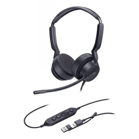 Auriculares Yealink UH42 Dual com fio USB-C/A Cancelamento de Ruído Chamadas/Música Preto