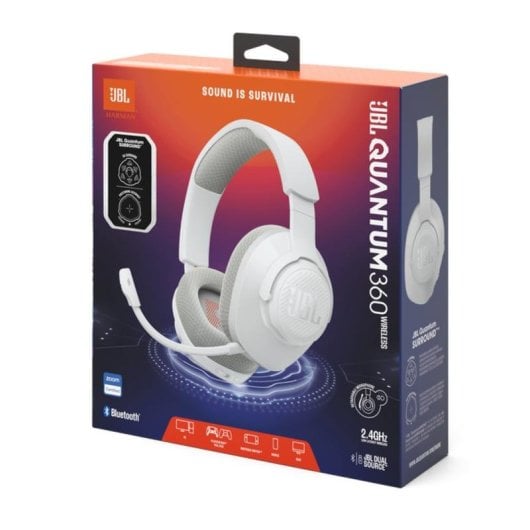 Auriculaires JBL Quantum 360 sans fil Bluetooth double connectivité microphone gaming blanc
