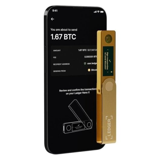 Monedero offline Ledger Nano X Oro Bluetooth USB EAL5+ Pantalla Seguridad avanzada