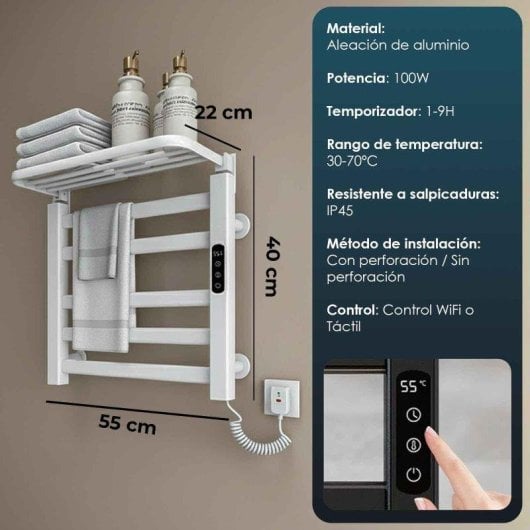 Toallero Eléctrico YOEVU 100W Estante Panel Táctil Wifi Alexa
