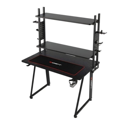 Mesa Gaming Drift 113 cm Fibra de carbono Pack Shelvy Accesorios XL