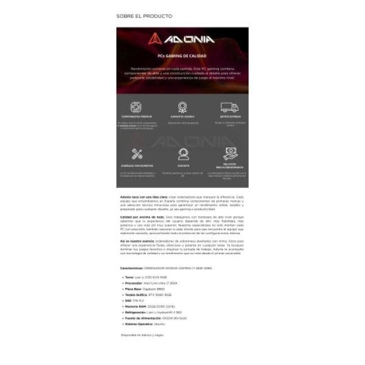 Adonia Gaming Adonia x Brianeitor Intel Core Ultra i7 265K 32GB 1TB SSD RTX 5080 Ubuntu RGB Caja Lian Li