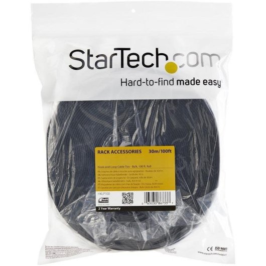 Sujeción para cables StarTech HKLP100 bobina gancho y bucle 30,48 m negro nylon