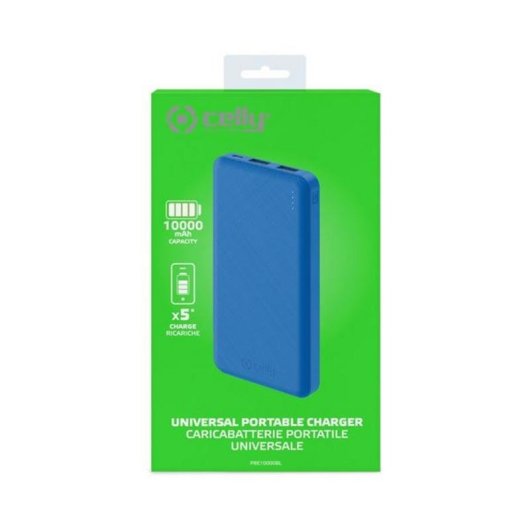 Batería externa Celly PBE10000 10000 mAh Azul carga USB doble salida