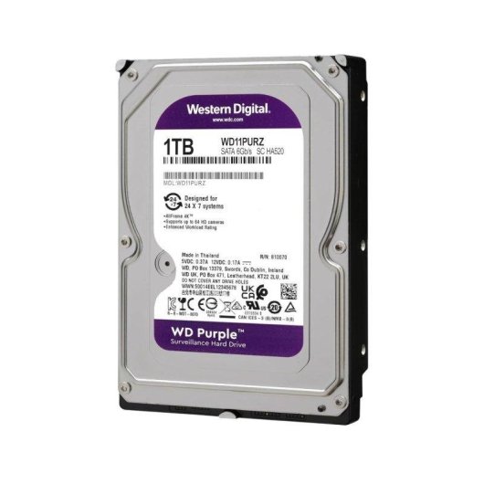 Disco Duro Western Digital Purple 1TB HDD 3.5" 5400rpm SATA III Especial Videovigilancia