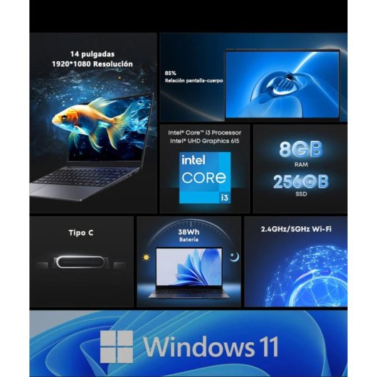Portátil Chuwi Corebook 14" Intel Core i3-10100Y 8 GB 256 GB SSD Gráficos Integrados Windows 11