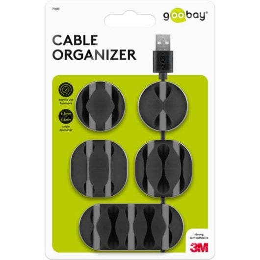 Clip organizador de cables Goobay 70683 set 5 piezas autoadhesivo negro