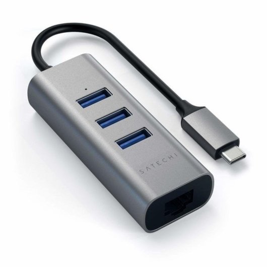 Concentrateur Satechi ST-TC2N1USB31AM USB-C 3xUSB 3.0 et Ethernet Gris