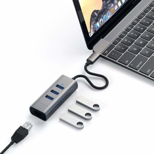 Concentrateur Satechi ST-TC2N1USB31AM USB-C 3xUSB 3.0 et Ethernet Gris