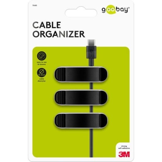 Clip organizador de cables Goobay 70685 negro set 3 autoadhesivo