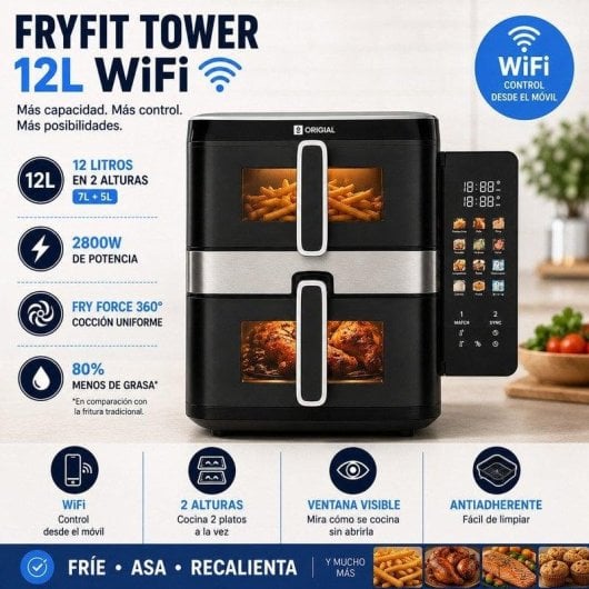 Friteuse sans Huile Origial Fryfit Tower 12L 2800W avec Wi-Fi