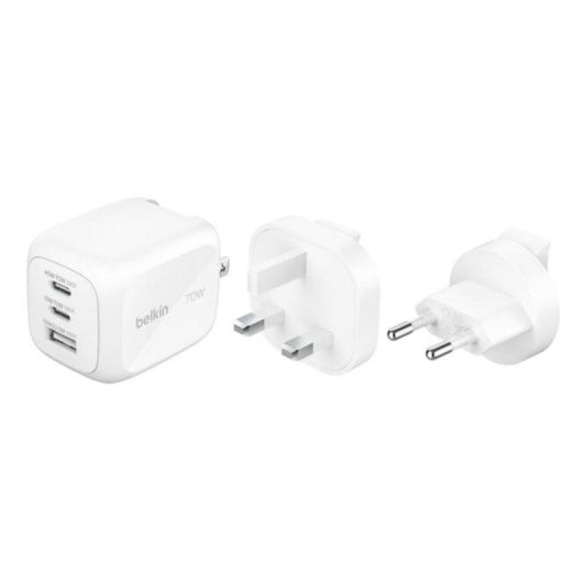 Caricatore Belkin BoostCharge Pro WCH018HQWH GaN 70W 3 Porte USB-C USB-A Bianco