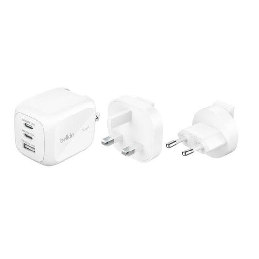 Caricatore Belkin BoostCharge Pro WCH018HQWH GaN 70W 3 Porte USB-C USB-A Bianco