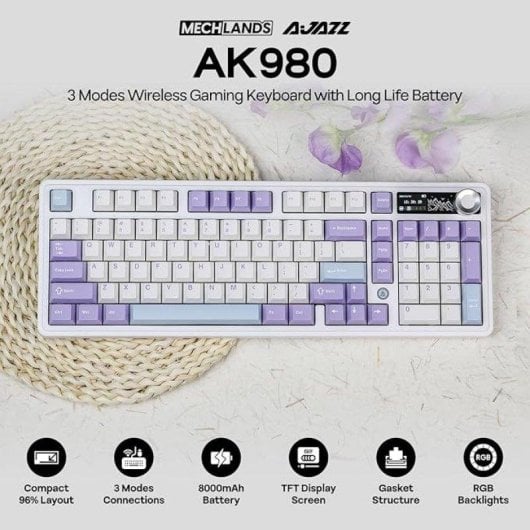 Teclado AJAZZ AK980 V2 meccanico Layout ANSI wireless RGB con display TFT 1,14"