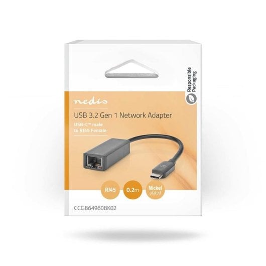 Adattatore USB-C Nedis CCGB64960BK02 RJ45 2.5Gbps PVC 0.2m Nero