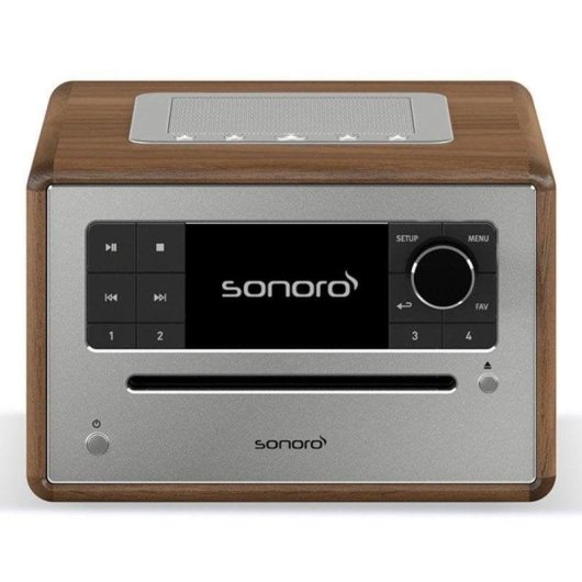 Microchaîne Sonoro ELITE 25W RMS Bluetooth DAB FM CD USB Réveil Noyer/Argent