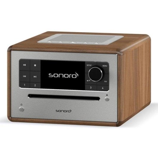 Microchaîne Sonoro ELITE 25W RMS Bluetooth DAB FM CD USB Réveil Noyer/Argent