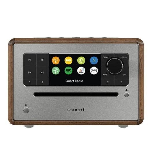 Microchaîne Sonoro ELITE 25W RMS Bluetooth DAB FM CD USB Réveil Noyer/Argent