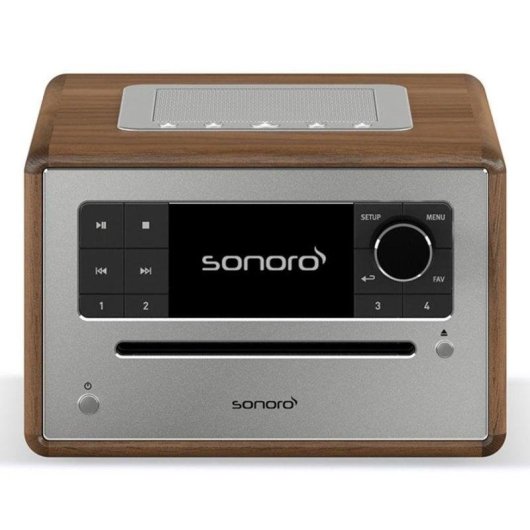 Microchaîne Sonoro ELITE 25W RMS Bluetooth DAB FM CD USB Réveil Noyer/Argent