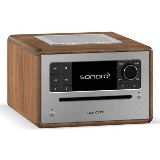 Microchaîne Sonoro ELITE 25W RMS Bluetooth DAB FM CD USB Réveil Noyer/Argent