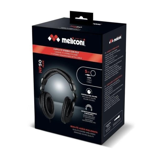 Kopfhörer Meliconi HP 50 PLUS kabelgebunden Jack 3,5 mm TV Hi-Fi faltbar schwarz