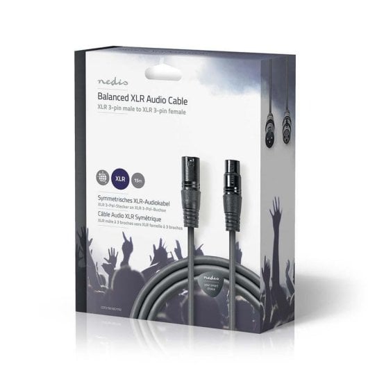 Cable de audio Nedis COTG15010GY150 XLR 3 pines balanceado 15 m gris