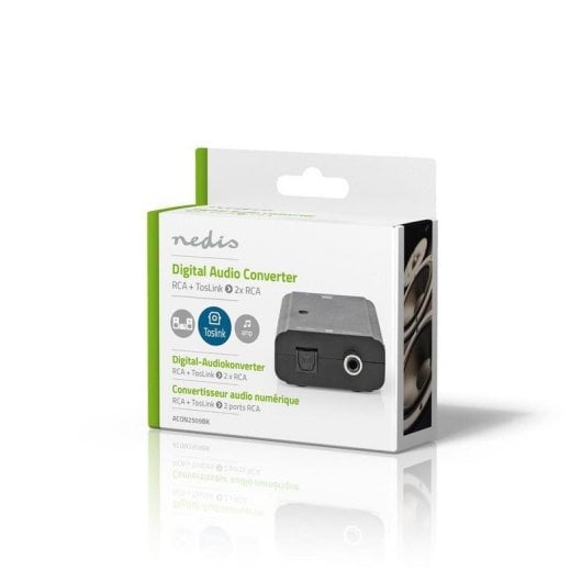 Convertisseur audio Nedis ACON2509BK TosLink/SPDIF vers RCA stéréo avec câble 1,8 m