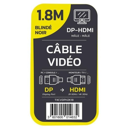 Câble DisplayPort Textorm TXCVDPH2K18RV HDMI 4K 1,8 m Noir Actif