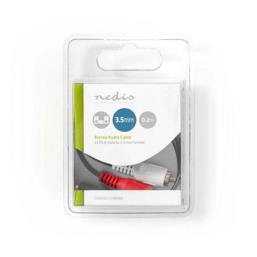 Cable de audio Nedis CAGB22255BK02 2 x RCA macho a 3,5 mm hembra 20 cm negro