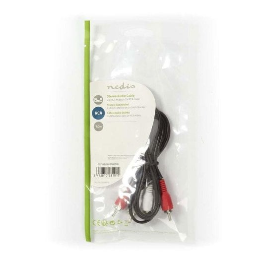 Cable de audio Nedis CAGL24200BK10 2x RCA macho 1 m negro