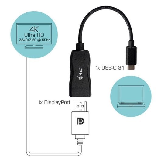 Adaptador de vídeo i-tec C31DP60HZP USB-C a DisplayPort 4K 60 Hz 0,15 m