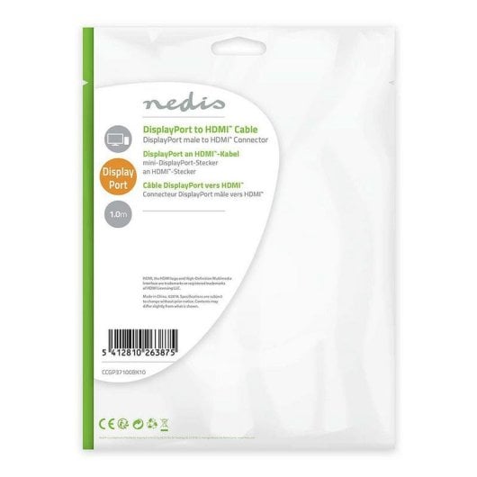 Adaptateur vidéo Nedis CCGL37100BK10 DisplayPort vers HDMI 1 m Noir