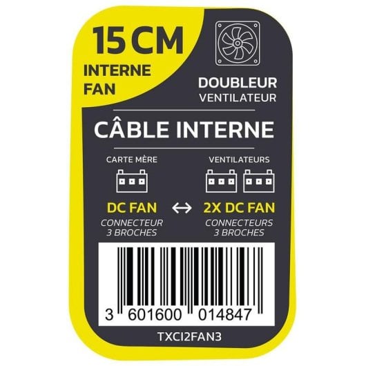 Câble de ventilation Textorm TXCI2FAN3 3 broches 15 cm double connecteur