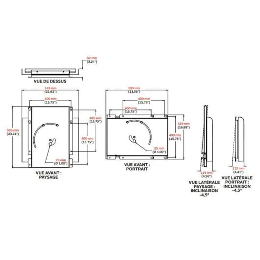 Support mural Peerless-AV RMI3-FLIP2 pour écrans 55" 65" blanc pivotant