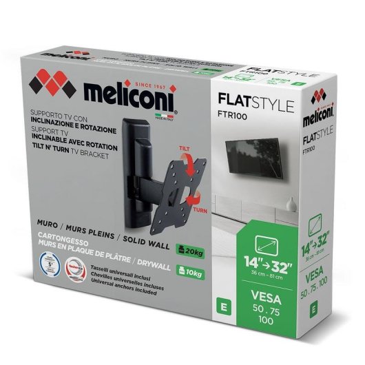 Support TV Meliconi 580476 orientable pour écrans 14 à 32 pouces mural