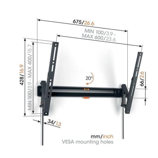 Support mural Vogel's TVM 3615 inclinable pour TV 40"-77" jusqu'à 35 kg