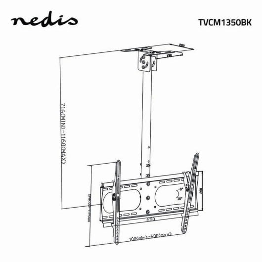 Support TV plafond Nedis TVCM1350BK rotation 180° hauteur réglable 42-65" 45 kg