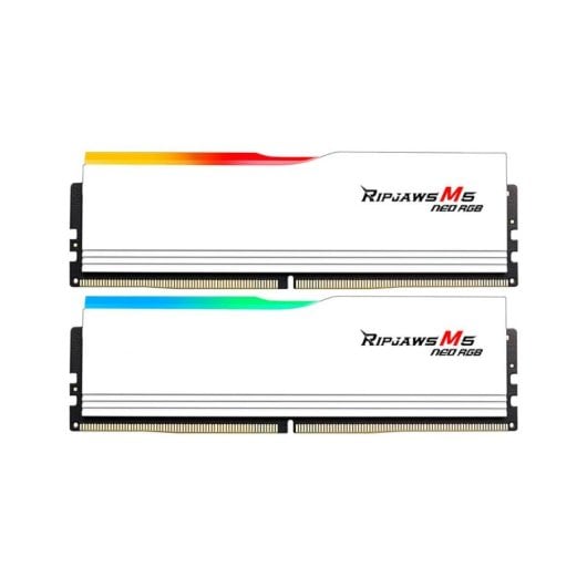 Mémoire RAM G.Skill Ripjaws M5 RGB F5-6000J2836G32GX2-RM5NRW 64GB 2x32GB DDR5 6000MHz CL28 Dual Channel RGB AMD EXPO Blanc