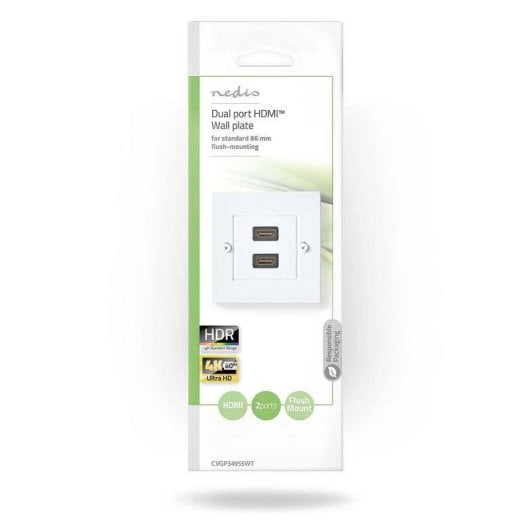 Plaque murale HDMI NEDIS CVGP34955WT 2 ports HDMI Femelles 4K 10 cm encastrable