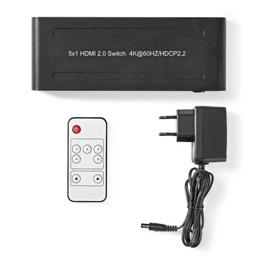 Commutateur vidéo NEDIS VSWI3475AT HDMI 4K 5 ports télécommande métal