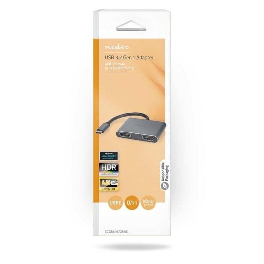 Adattatore grafico USB-C Nedis CCGB64670BK01 2x HDMI 4K Alluminio Nero