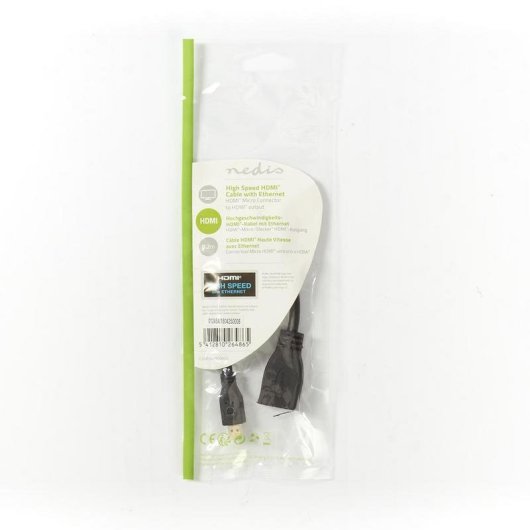 Câble HDMI NEDIS CVGP34790BK02 Micro HDMI mâle HDMI femelle 0,2 m Noir 4K