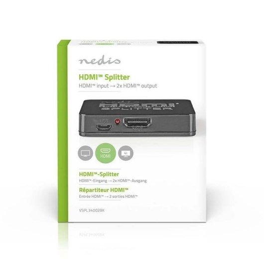 Divisore video Nedis VSPL34002BK HDMI 2 uscite 4K ABS/PVC Nero